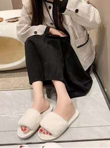 Fall/Winter Women Single Band Bedroom Slippers Knit Fashion Home Slippers White,Fluffy Slippers - White - View 2