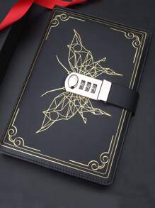 1 pieza Cuaderno con patrón de mariposa - Negro - Ver 1