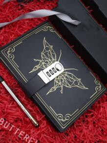 1 pieza Cuaderno con patrón de mariposa - Negro - Ver 2