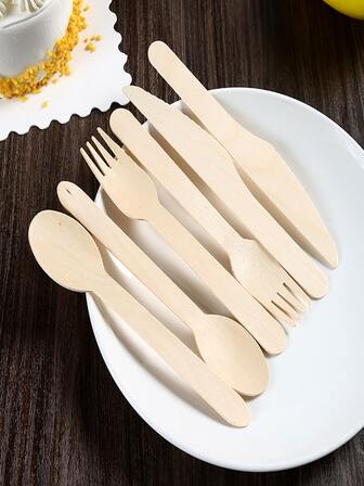 36 piezas de madera desechable & Tenedor & simple mini Cuchillería para fiesta