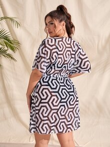 Plus Geo Print Cover Up Dress - Black and White - View 2