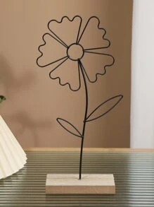1pc Flower Design Decoration Craft, Minimalist Iron Flower Shaped Decoration Object For Desk - Black - View 1