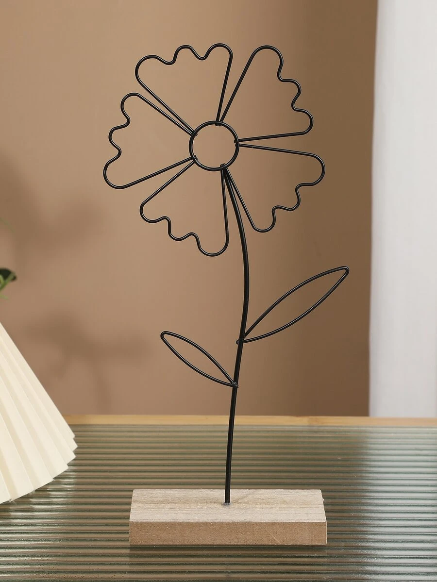 1pc Flower Design Decoration Craft, Minimalist Iron Flower Shaped Decoration Object For Desk - Black - View 1