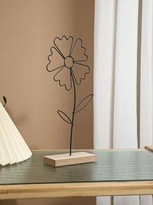 1pc Flower Design Decoration Craft, Minimalist Iron Flower Shaped Decoration Object For Desk - Black - View 2