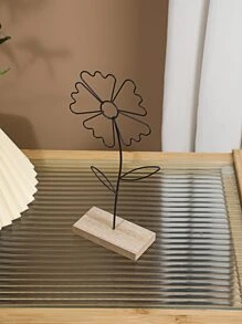 1pc Flower Design Decoration Craft, Minimalist Iron Flower Shaped Decoration Object For Desk - Black - View 4