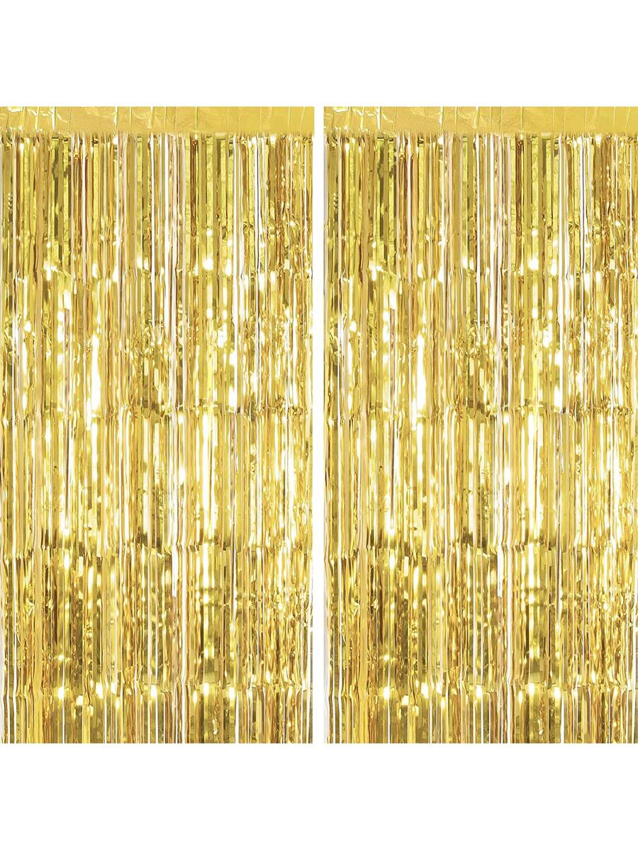 2入組1x2m派對裝飾雨絲窗簾,背景裝飾窗簾,雨絲布簾,門簾 - 金色 - 查看 1