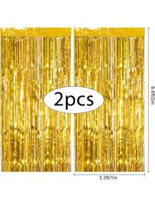 2入組1x2m派對裝飾雨絲窗簾,背景裝飾窗簾,雨絲布簾,門簾 - 金色 - 查看 2