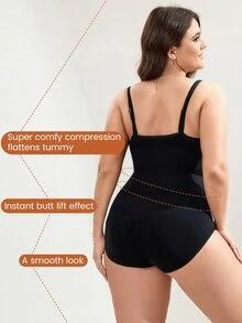 Plus Tummy Control Open Bust Butt-Lift Shapewear Bodysuit Without Bra - Black - View 2