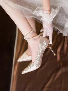 Mujer de punta Tacones delgados atractivo dorado brillante Zapatos de tacón - Dorado - Ver 2