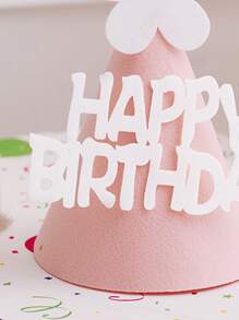 1pc Flower & Slogan Decor Party Hat, Simple Polyester Pink Letter Decor Pink Party Hat For Birthday Party - Pink - View 2