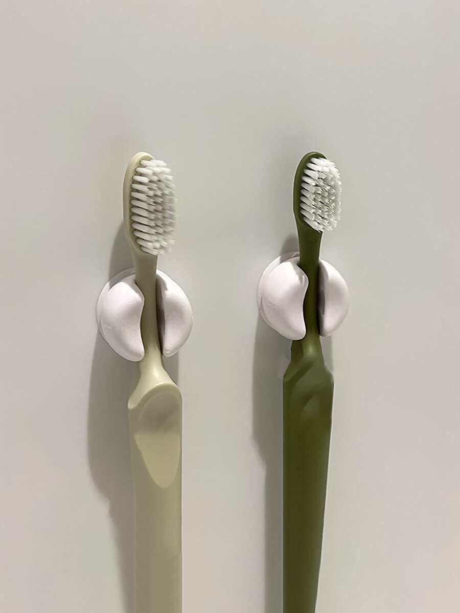 2pcs/set Punch-free PVC Wall Mounted Toothbrush Storage Rack, Minimalist Wall Mounted Toothbrush Holder For Bathroom - White - View 1