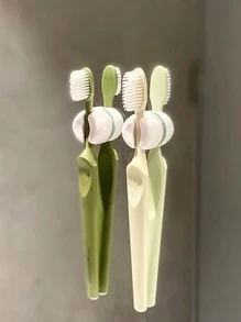 2pcs/set Punch-free PVC Wall Mounted Toothbrush Storage Rack, Minimalist Wall Mounted Toothbrush Holder For Bathroom - White - View 2