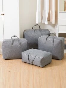 1 pieza liso Edredón almacenamiento simple poliéster Bolsa de almacenaje para ropa - Gris - Ver 4