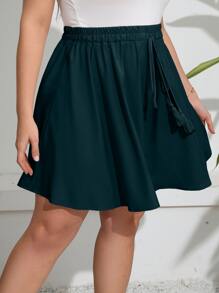 Breezaya Quần Short kích thước lớn Thắt nơ trước mép màu trơn Giải trí - Màu xanh lá cây đậm - Xem 3