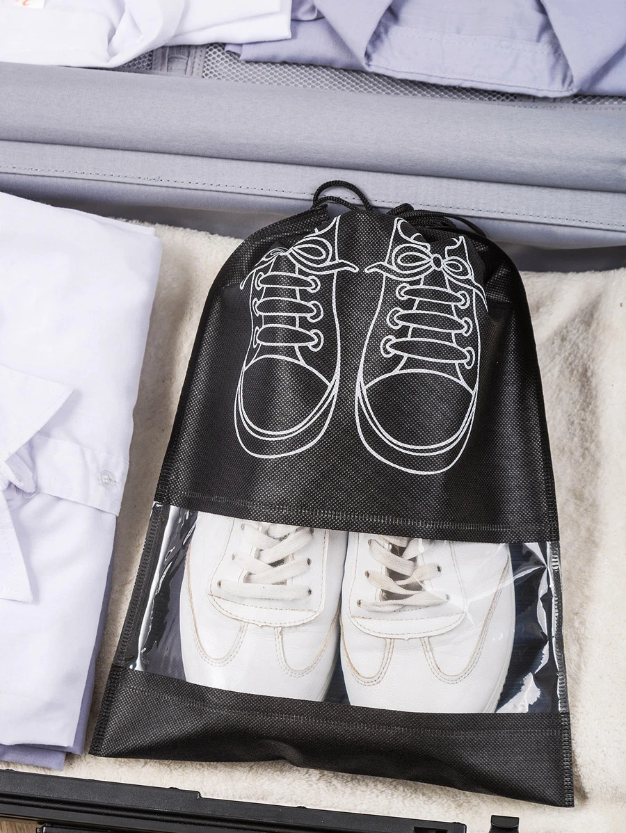 5pcs Portable Shoes Bag, Dustproof Storage Bag, Travel Storage Bag - Black - View 1