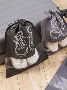 5pcs Portable Shoes Bag, Dustproof Storage Bag, Travel Storage Bag - Black - View 2