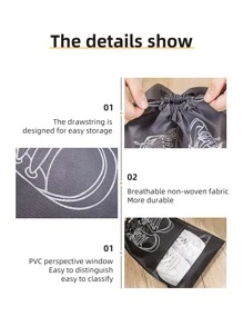 5pcs Portable Shoes Bag, Dustproof Storage Bag, Travel Storage Bag - Black - View 5