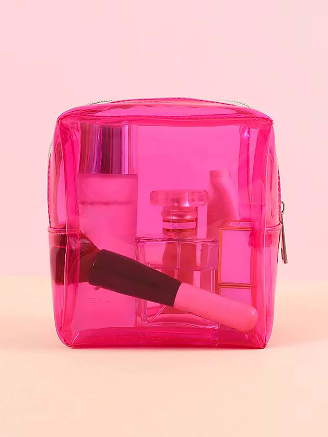 Clear Makeup Bag Storage Makeup Organizer Makeup Case - Hot Pink - View 1