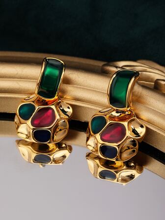 Pendientes largos geométricos de color combinado con textura