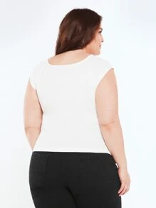 SHEIN BASICS Plus Solid Square Neck Raglan Sleeve Tee - White - View 2