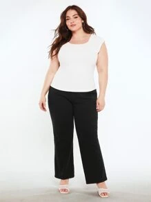 SHEIN BASICS Plus Solid Square Neck Raglan Sleeve Tee - White - View 3