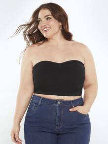 SHEIN BASICS Plus Solid Tube Top For Summer - Black - View 3