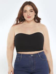 SHEIN BASICS Plus Solid Tube Top For Summer - Black - View 4
