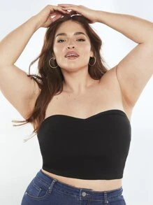 SHEIN BASICS Plus Solid Tube Top For Summer - Black - View 5