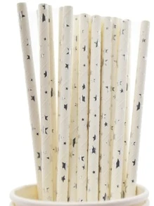 25入組紙星星圖案一次性吸管 - 粉色 - 查看 8