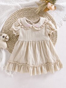 Bebé Vestido de cuello bobo bajo con fruncido - Albaricoque - Ver 1