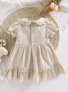 Bebé Vestido de cuello bobo bajo con fruncido - Albaricoque - Ver 2