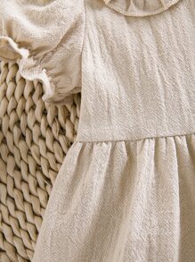 Bebé Vestido de cuello bobo bajo con fruncido - Albaricoque - Ver 3