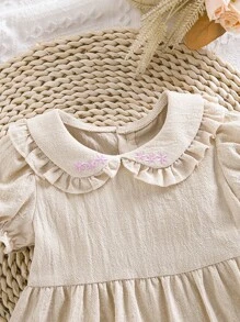 Bebé Vestido de cuello bobo bajo con fruncido - Albaricoque - Ver 6