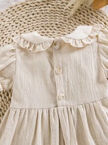 Bebé Vestido de cuello bobo bajo con fruncido - Albaricoque - Ver 7