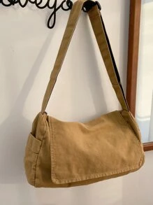 男士简约翻盖邮差包单肩包运动包高中大学生旅行学院学校万圣节男士礼物圣诞节男士包书包学生包书包尖叫 - 卡其色 - 查看 2