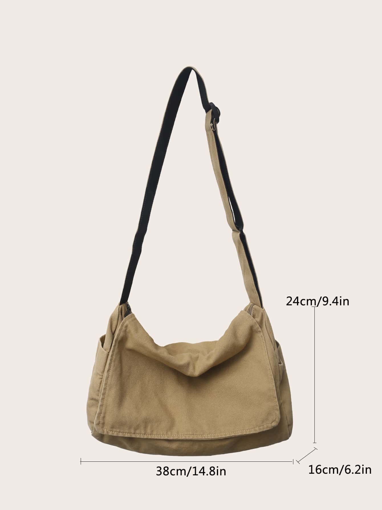 Bolsa tipo Sacola Minimalista com Aba para Homens, Bolsa Transversal Esportiva para Estudantes Universitários, Presente de Halloween, Natal, Escola e Faculdade para Homens, Bolsa Escolar, Bolsa para Estudantes, Bolsa para Livros - Caqui - Visão 3