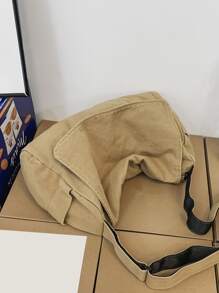 男士简约翻盖邮差包单肩包运动包高中大学生旅行学院学校万圣节男士礼物圣诞节男士包书包学生包书包尖叫 - 卡其色 - 查看 4