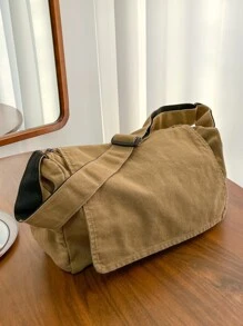 男士简约翻盖邮差包单肩包运动包高中大学生旅行学院学校万圣节男士礼物圣诞节男士包书包学生包书包尖叫 - 卡其色 - 查看 6