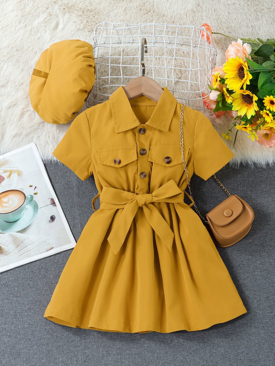 SHEIN Rochie cămașă cu curea și accesorii Pălărie fără geantă