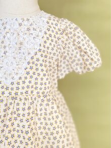 小女童碎花提花蕾絲泡泡袖洋裝