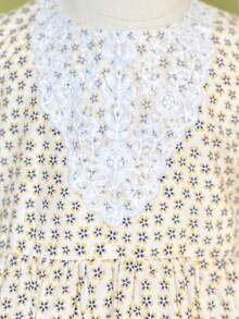 小女童碎花提花蕾絲泡泡袖洋裝