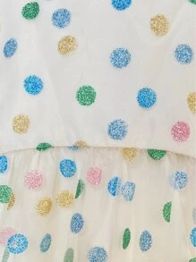 Toddler Girls Polka Dot Puff Sleeve Ruffle Hem Mesh Dress - Beige - View 4