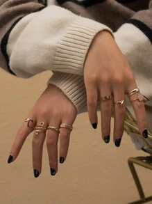 10 piezas Anillo flor & con adorno de corazón - Amarillo Oro - Ver 2