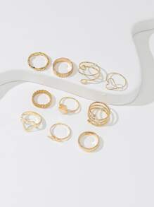 10 piezas Anillo flor & con adorno de corazón - Amarillo Oro - Ver 3