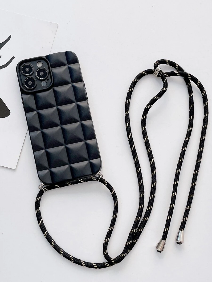 Solid Phone Case With Lanyard - Black - View 1