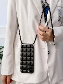 Solid Phone Case With Lanyard - Black - View 2