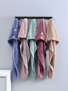 1入組條紋圖案頭髮極簡針織織物幹髮髮巾 - 咖啡棕 - 查看 6