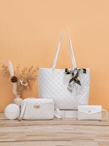 鑽石格紋4件套床上用品 - 白色 - 查看 1