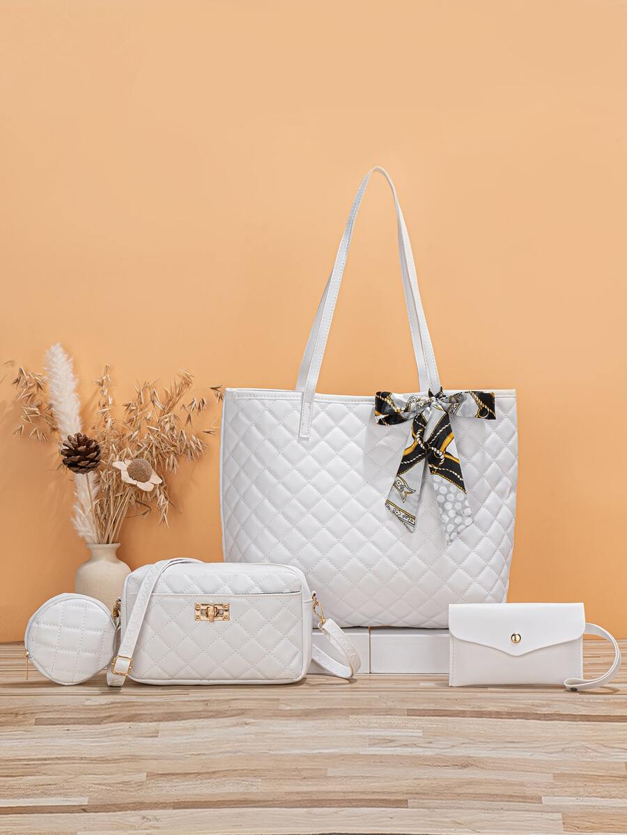 鑽石格紋4件套床上用品 - 白色 - 查看 1