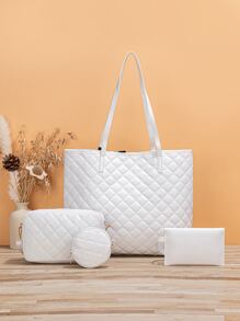 鑽石格紋4件套床上用品 - 白色 - 查看 2